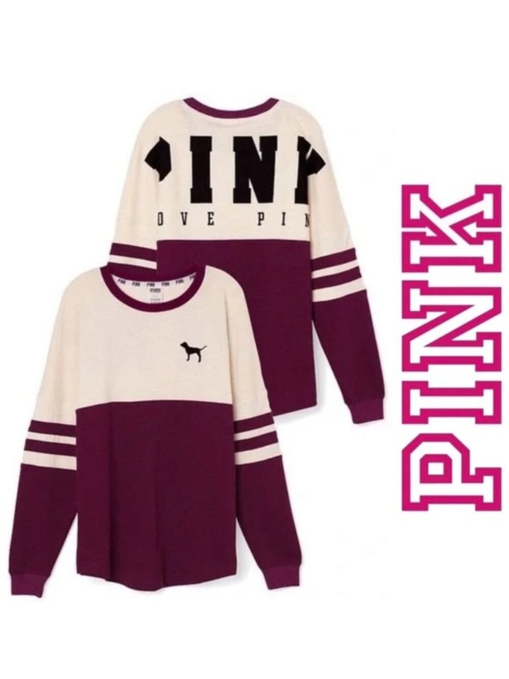 Victoria's Secret PINK | Maroon & Cream Logo Varsity Crew | Size Extra Small